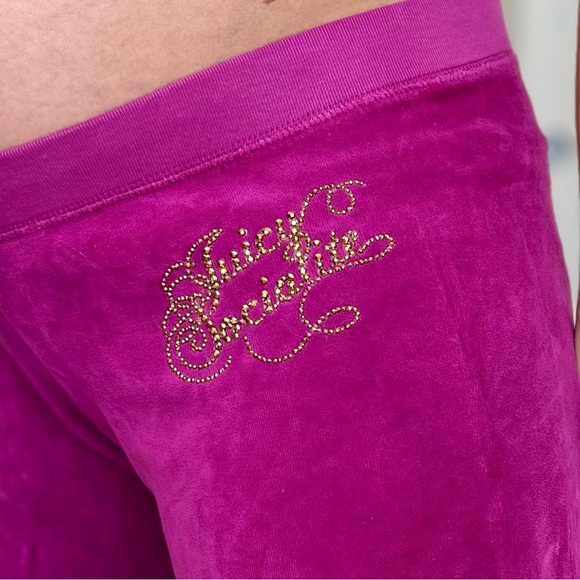 Vintage Y2K Juicy Couture Bling Velour Plush Tracksuit Pants - Size M - Magenta - Picture 3 of 8